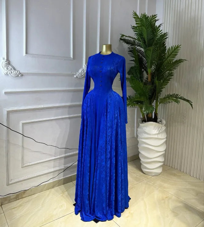 Full Sleeve Pleated Button Print Maxi Dress