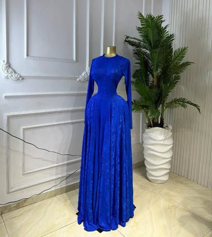Full Sleeve Pleated Button Print Maxi Dress