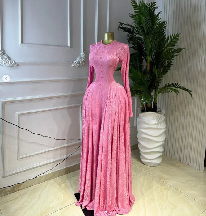 Full Sleeve Pleated Button Print Maxi Dress