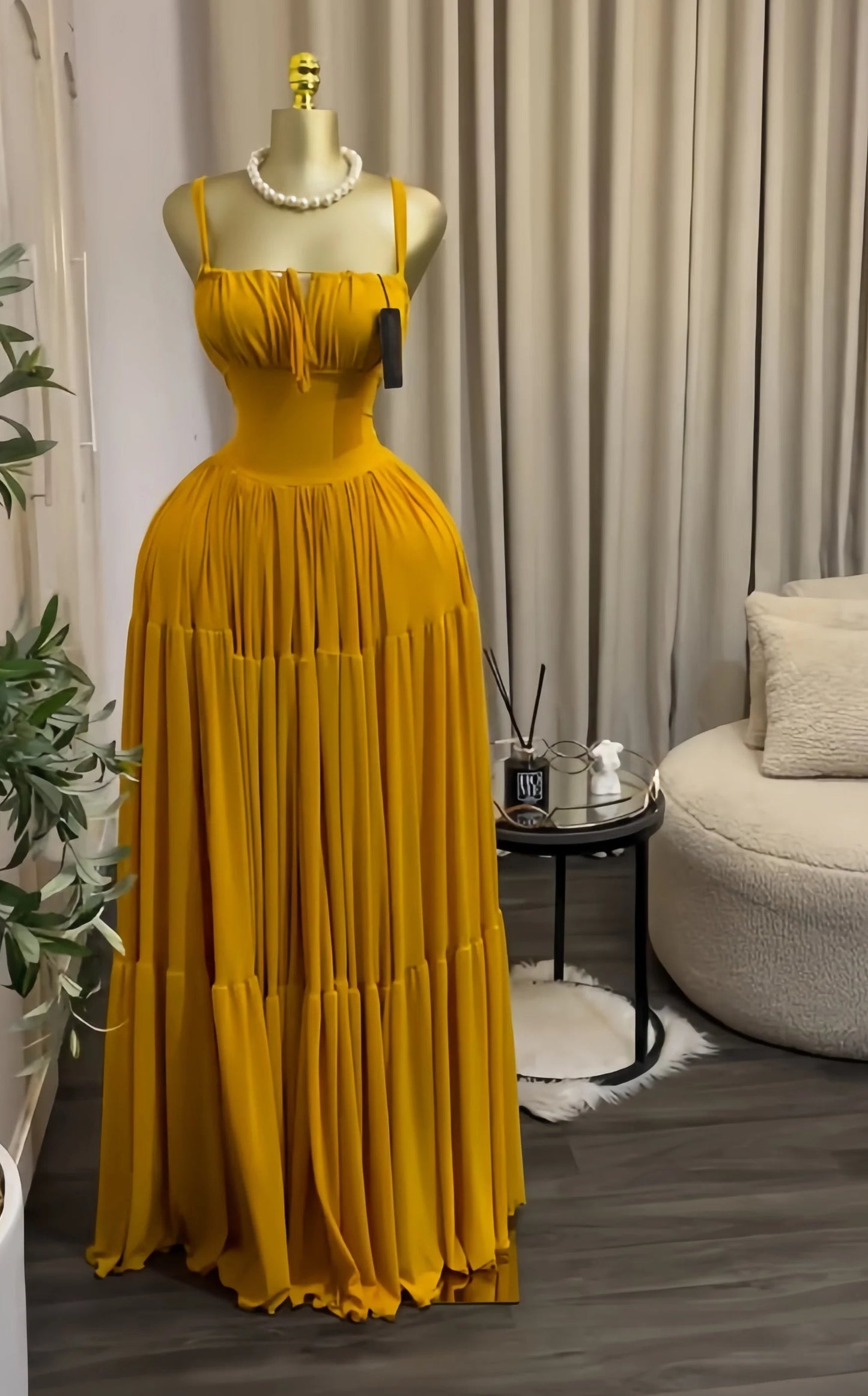 Long Strapless Halter Slim Pleated Dress