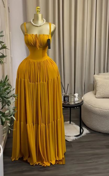 Long Strapless Halter Slim Pleated Dress