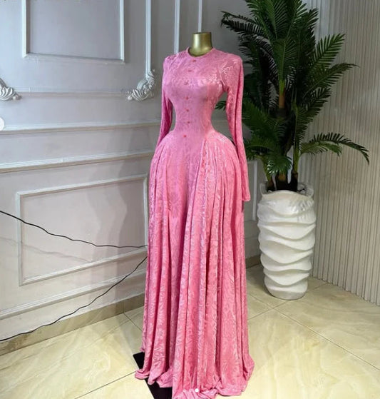 Full Sleeve Pleated Button Print Maxi Dress