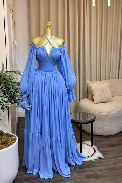 Long Sleeve Slash Neck Maxi Dress