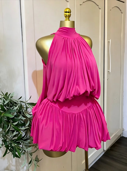 Women's Sleeveless Halter Ball Gown Mini Dress