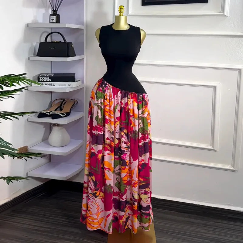 Printed Patchwork Maxi Dress