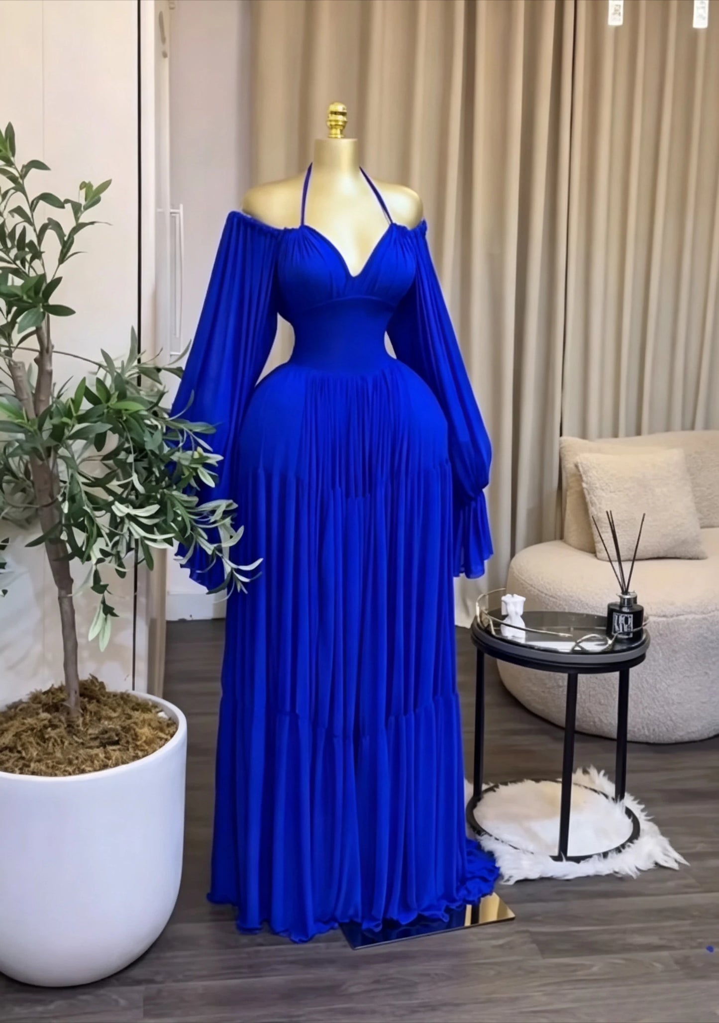 Long Sleeve Slash Neck Maxi Dress